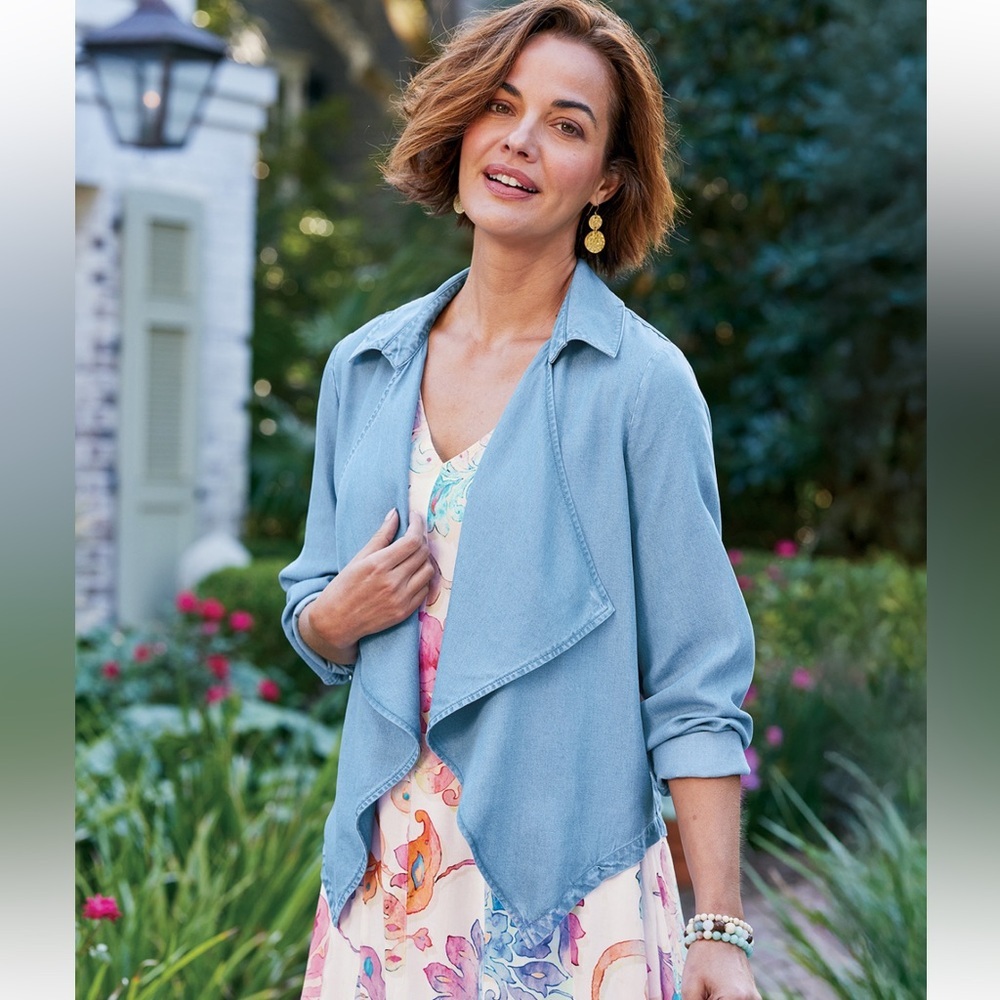Soft Surroundings Fontanne Tencel Chambray Jacket sz M
